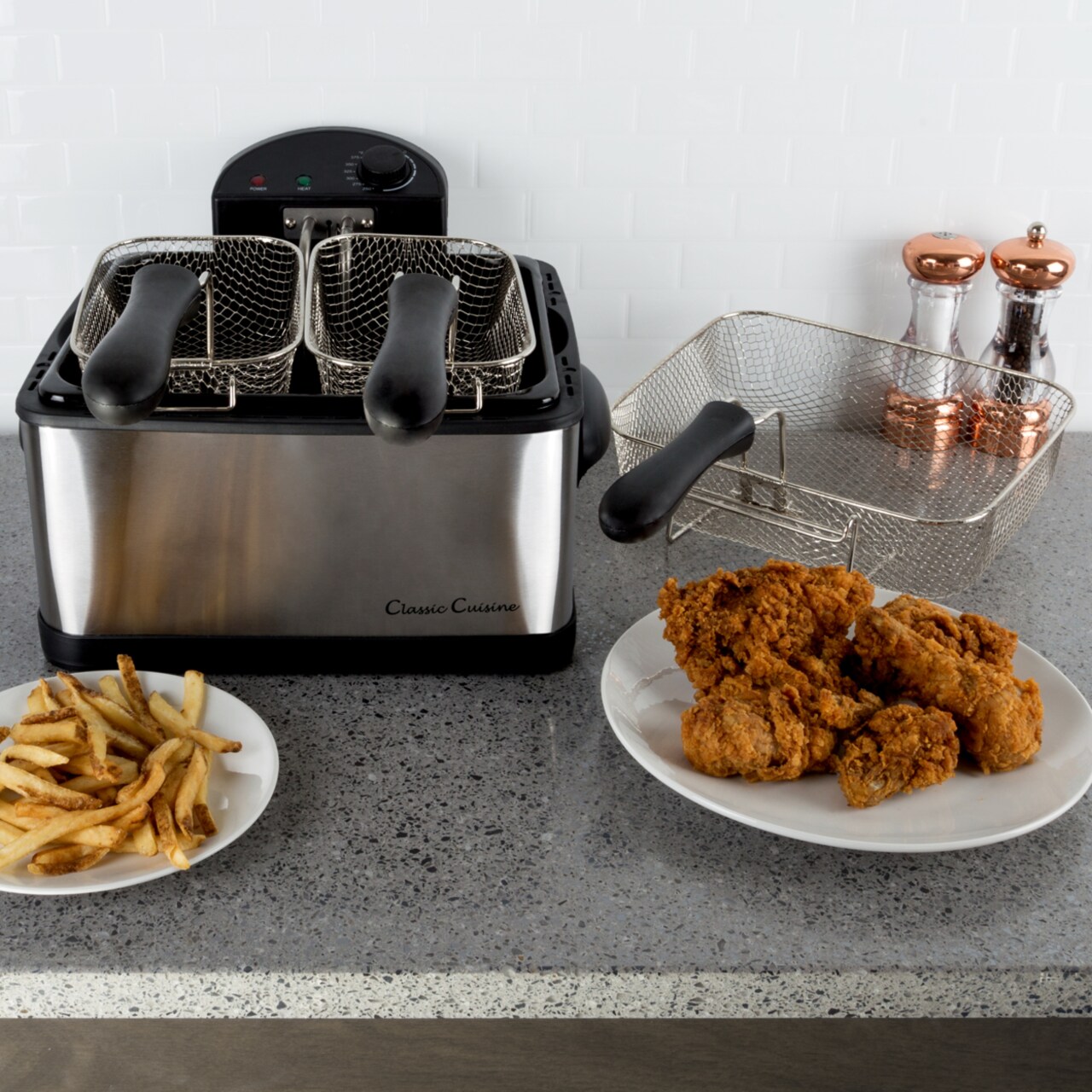 Chef Buddy Electric Deep Fryer 4L With 3 Baskets Adjustable Thermostat Stainless Steel